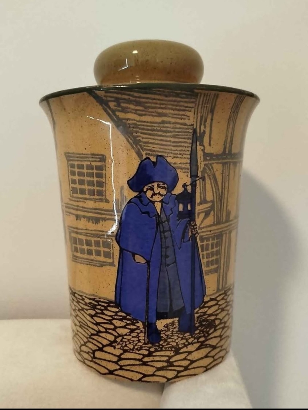 Antique Royal Doulton '' Night Watchman '' Tobacco Jar . Lid Was Broken Re-glued